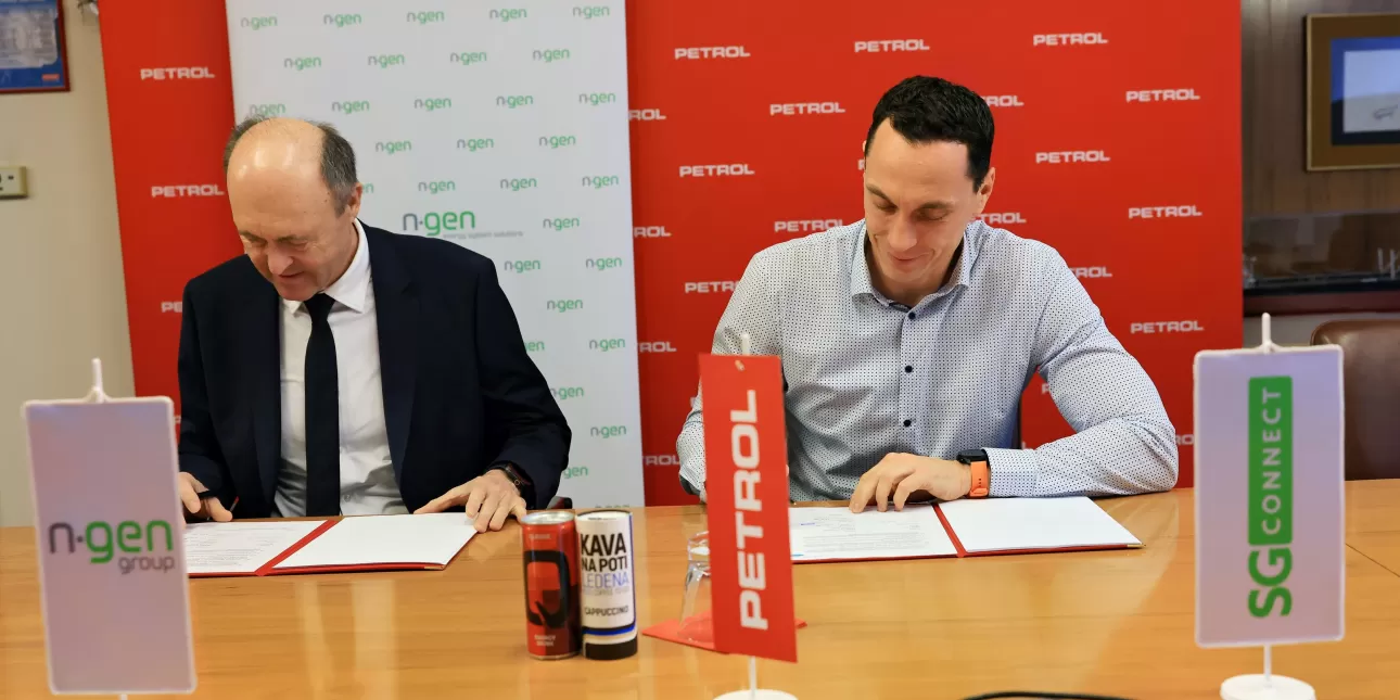 Strateško partnerstvo Petrola i NGEN-a s ciljem razvoja i primjene naprednih energetskih rješenja; Roman Bernard, direktor NGEN-a, i Marko Ninčević, član Uprave Petrola (FOTO: Mediaspeed; 2025.)
- Petrol; NGEN