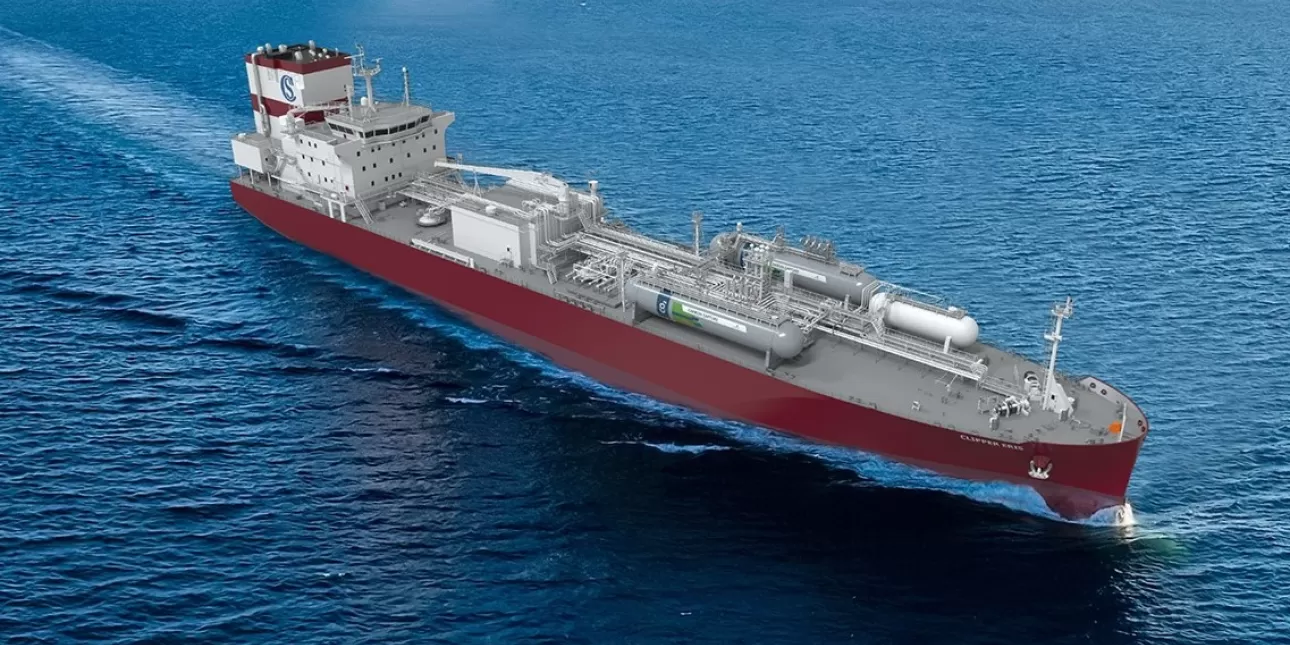 brod, tanker Clipper Eris, opremljen uređajem za hvatanje emisija na brodu, 2025. 