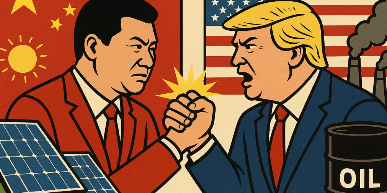 Sukob Kina SAD ilustracija (foto: Open AI, rujan 2025.) • Xi, Trump, Kina, SAD, energija