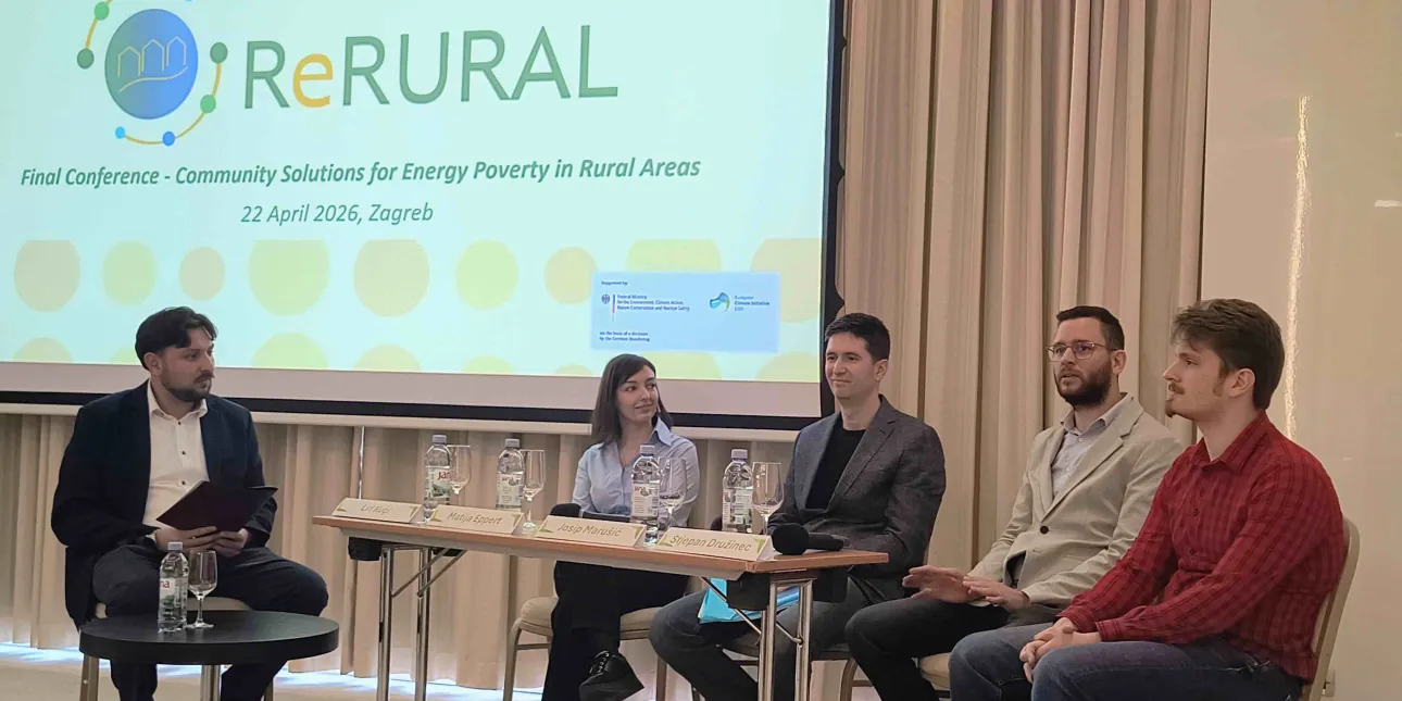 Fotografija sa završne konferencije projekta ReRURAL posvećenog energetskom siromaštvu, održane 22. travnja 2026. u Zagrebu (foto: B.L., travanj 2026.)

• FSB, stručni skupovi, energetsko siromaštvo 